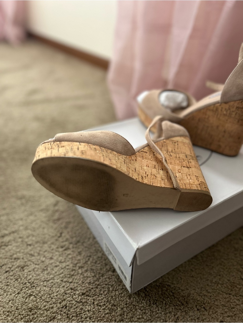 Steve Madden Tan Suede Cork Wedge Sandals